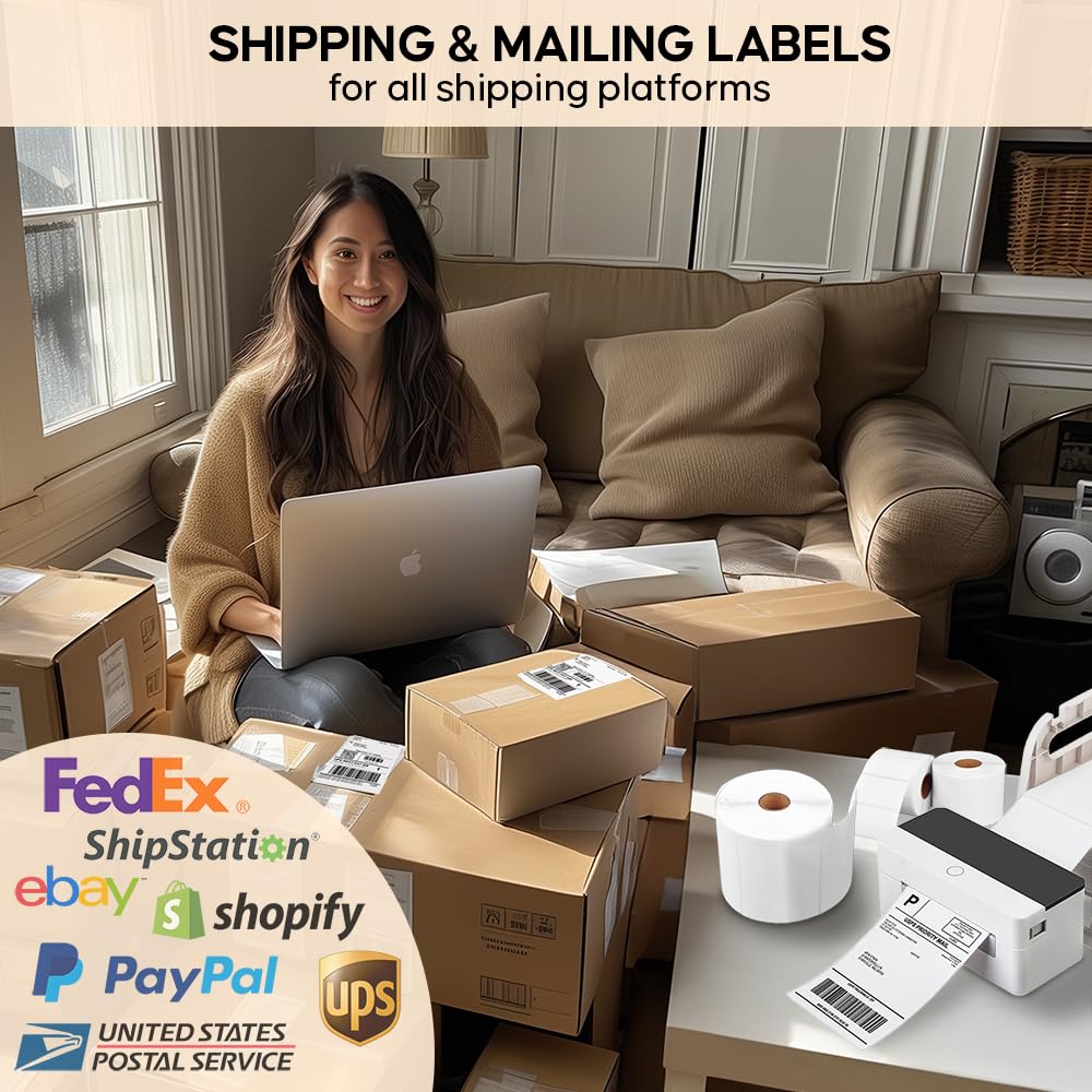 4 Rolls of SL450 4x6 Shipping Label (450 Pages per roll) Support Arkscan Label Printers, Compatible w/Zebra LP2844, Zp-450, Zp-500, Zp-505 and Other Brands, It's Designed for Direct Thermal, White.
