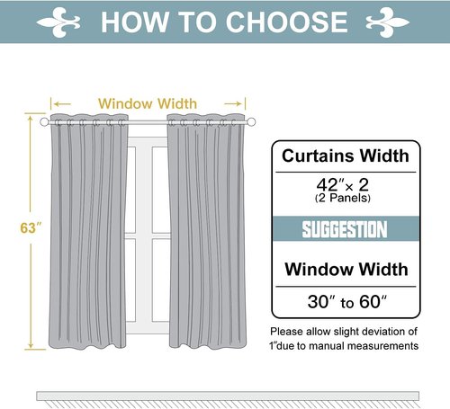 ChrisDowa Grommet Blackout Curtains - Thermal Insulated Room Darkening Set, Light Grey, 42W x 63L