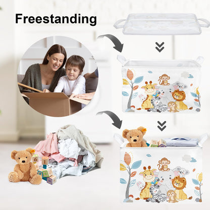 Clastyle Simple Animals Baby Laundry Hamper Kid Storage Basket Boys Girls Gift Toy Box Collapsible Clothes Organizer Nursery Bin for Bedroom,Elephant Giraffe,40 * 30 * 30 cm