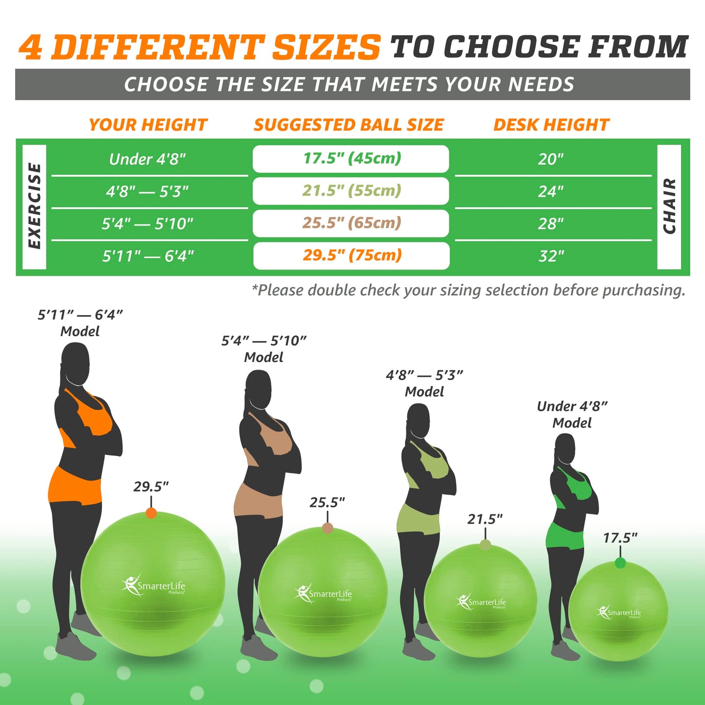 SmarterLife Exercise Ball Yoga Ball for Fitness, Balance, Stability, or Pregnancy, Gym Ball for Core Workout, Physical Therapy, Yoga Ball Chair for Office, Anti-Slip Anti-Burst