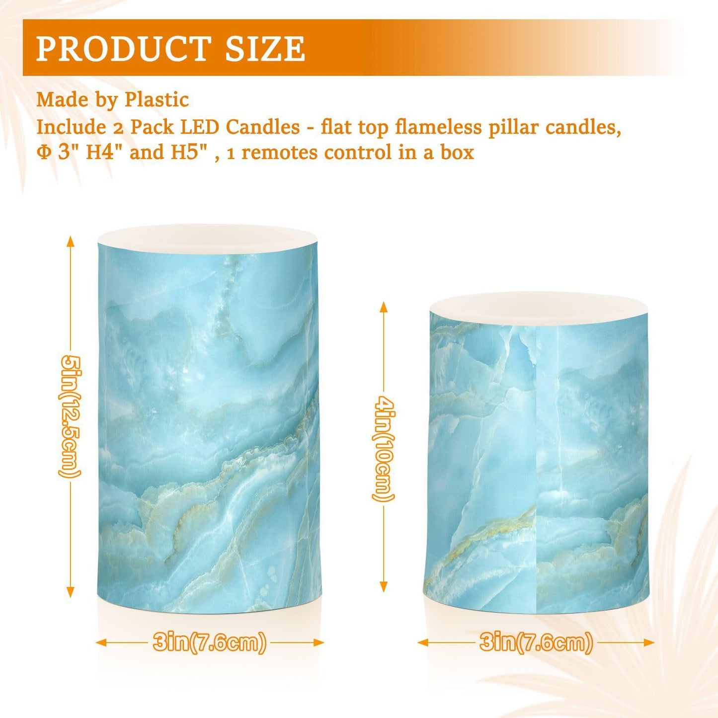 Eionryn Aqua Marble Texture Flameless Candles Nature Stone Blue Veins Battery Operated LED Candles with Remote Timer Electric Candles for Home Party Decor 2pcs