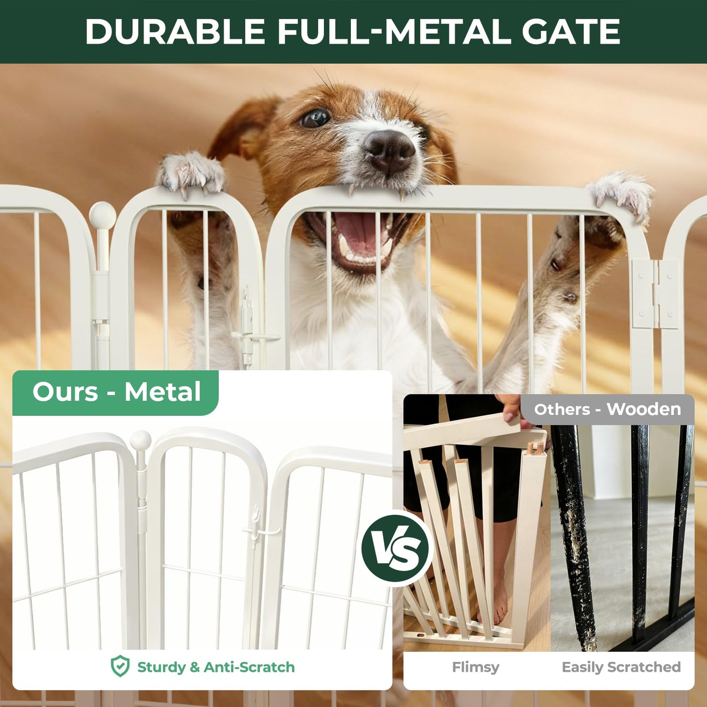 FXW Dog Gate Extra Wide Designed for Indoor Use, Adjustable Width Up to 137-inch Wide (24" H 6 Wire Panels for Puppies and Small Dogs), White