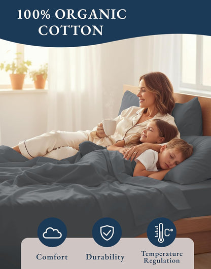 LANE LINEN Twin XL Sheets Set - 100% Organic Cotton, Crisp Percale, Fade Resistant, Charcoal