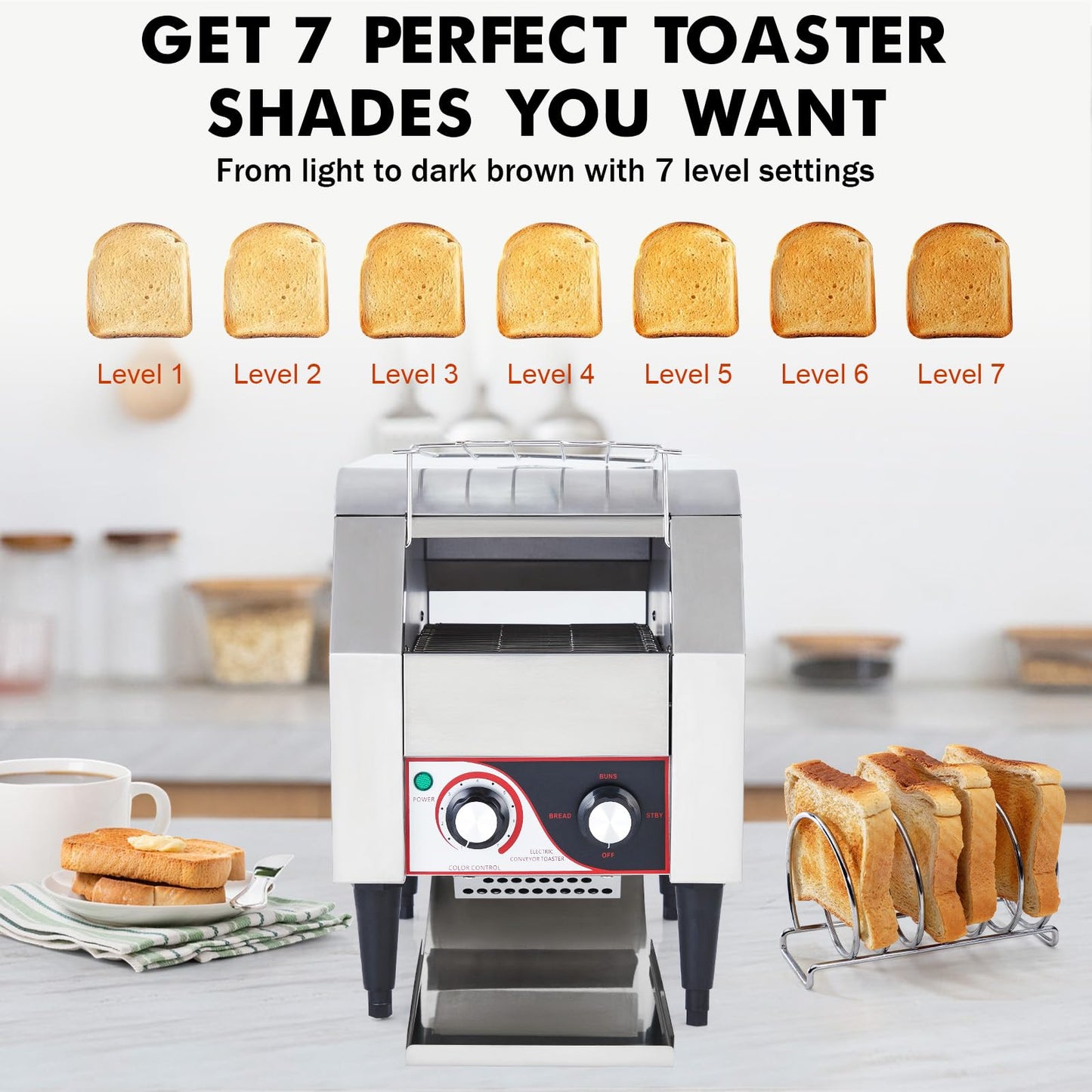 Garvee Commercial Toaster Conveyor 450 Slices/H Heavy Duty Industrial Conveyor Toaster Stainless Steel Electric Oven with Dual Heating Tube 7-speed Adjustments for Bagel Croissant Restaurant Bakery