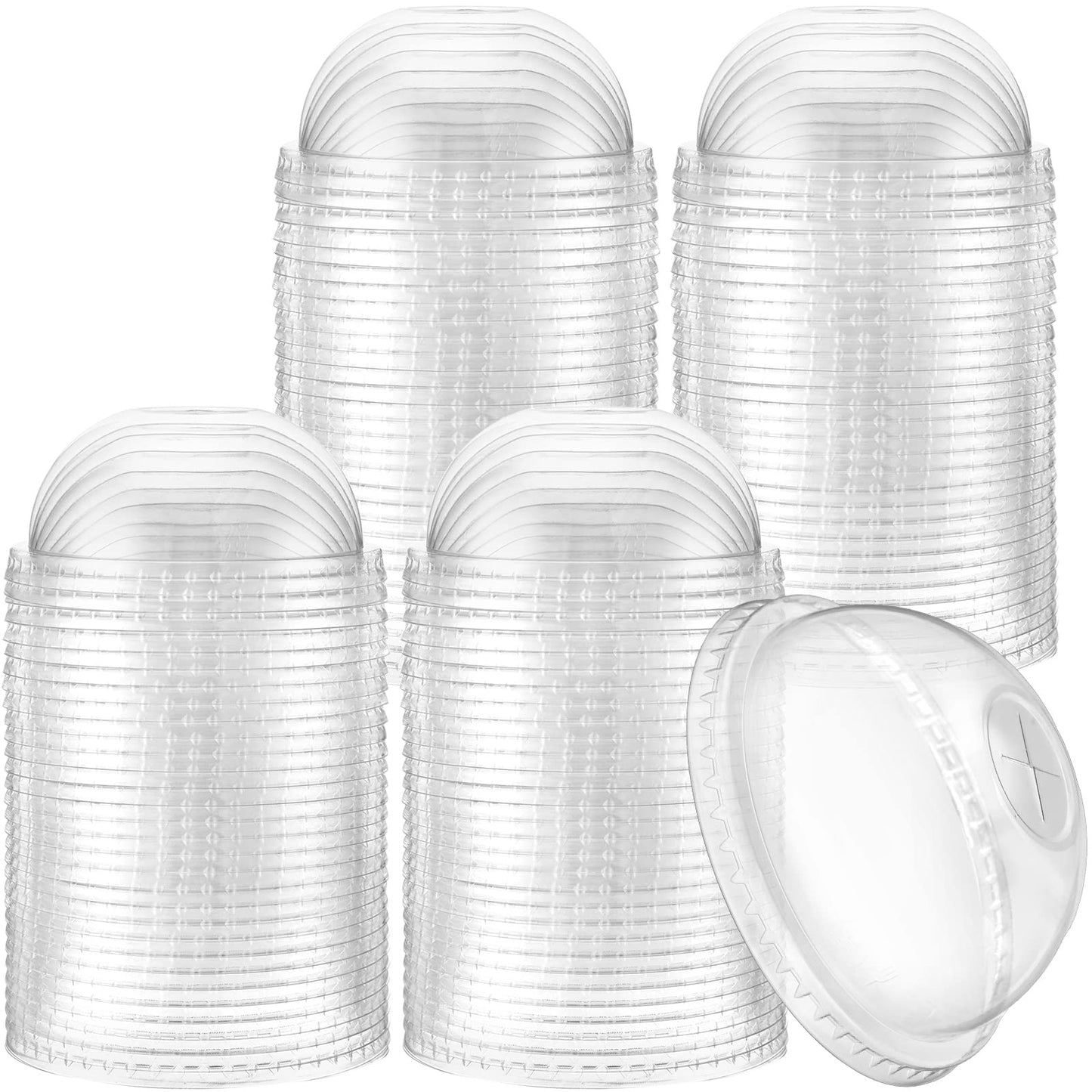 200 Pcs Plastic Dome Lids Bulk, Clear Disposable PET Cup Lids with Straw Slot, Fit 12 oz, 16 oz, 20 oz, 24 oz Round Plastic Cups for Summer Coffee, Ice Cream, Milkshake, Slush, Shop Party Supplies