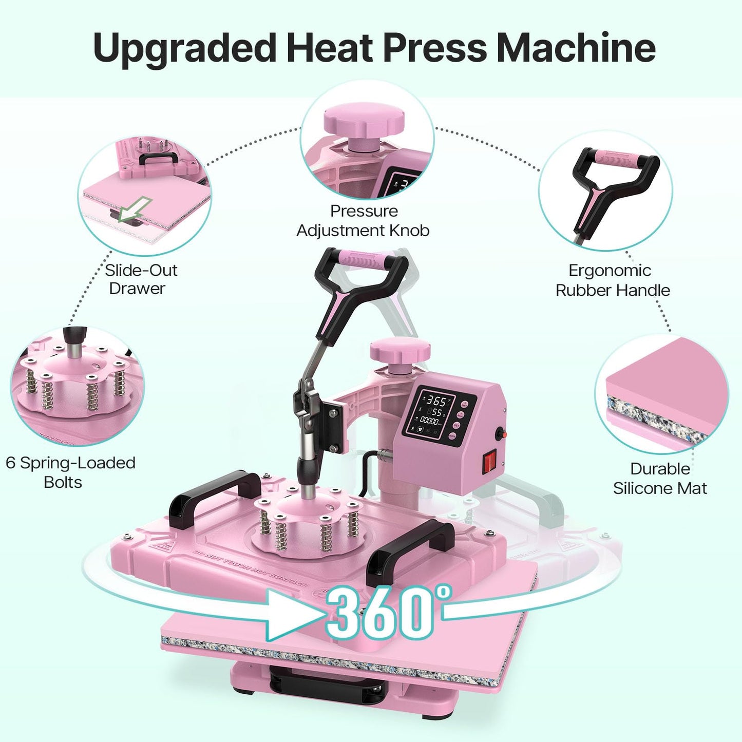 Slendor 5 in 1 Heat Press Machine 12x15 inch Sublimation Heat Press 360° Swing Away Heat Transfer Digital T-Shirt Pressing with 30OZ 20OZ Tumbler Press, Multifunction Combo for Hat Cap Plate