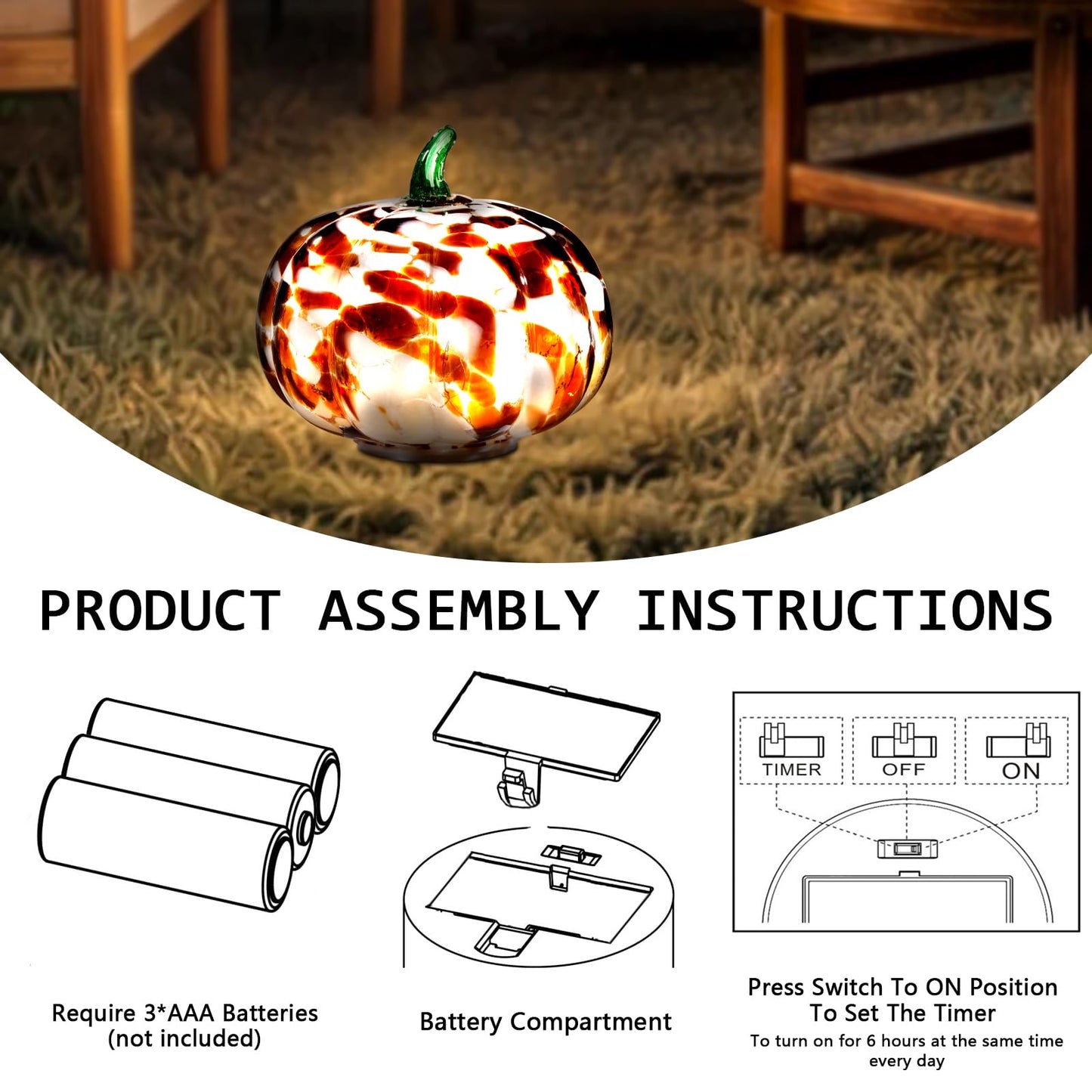 Naboher Handcrafted Glass Pumpkin with Warm LED Lights - Halloween & Thanksgiving Decor, Gift-Worthy Fall Home Decoration, 5.9-Inch Light-Up Tabletop Centerpiece (Green Leaf Coffee and Purple)