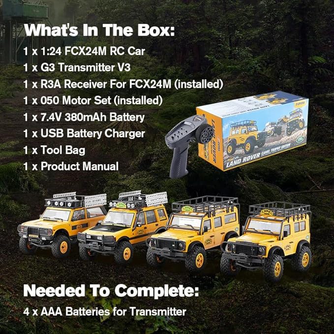 BEEZRC FMS 1/24 RC Crawler RTR FCX24M Land Rover Family Camel Trophy Edition Licensed RC Model 4WD RC Rock Truck 2.4Ghz Hobby Grade RC Car Model Mini Off Road Vehicle with Battery (Defender 90)