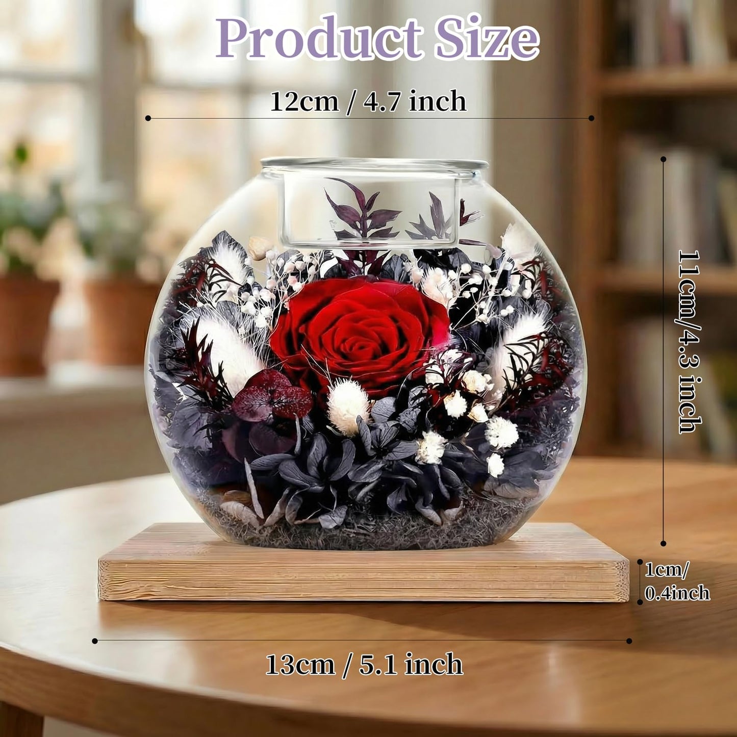 Forever Flowers Scented Candle in Glass Dome, Long-Lasting Aroma Home Decor, Unique Gift for Women Mom Girlfriend Wife, Ideal for Birthday Mother's Day Valentine's Day Christmas（Black Red）