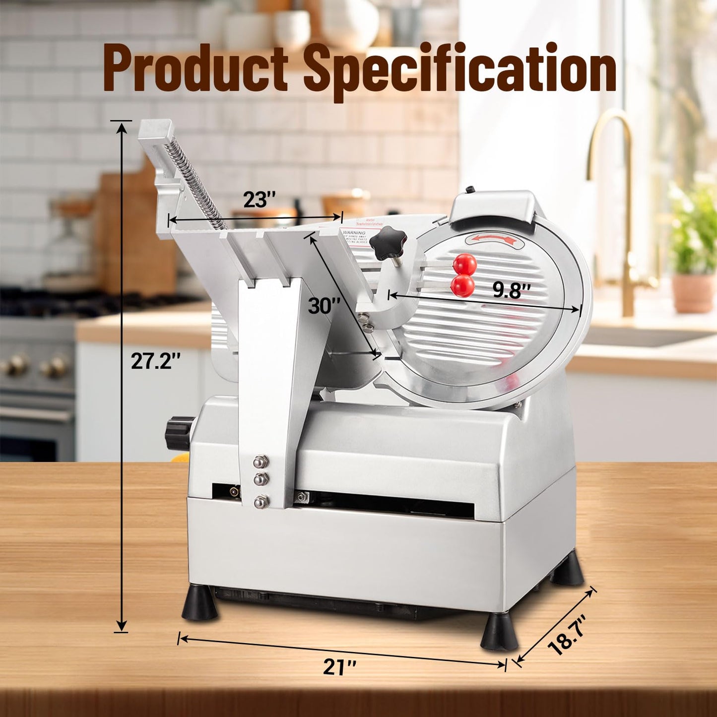 Electric Meat Slicer - 12 Inch Electric Food Slicer With Adjustable Thickness, Stainless Steel Blade, 800W Power, for Home and Commercial Use