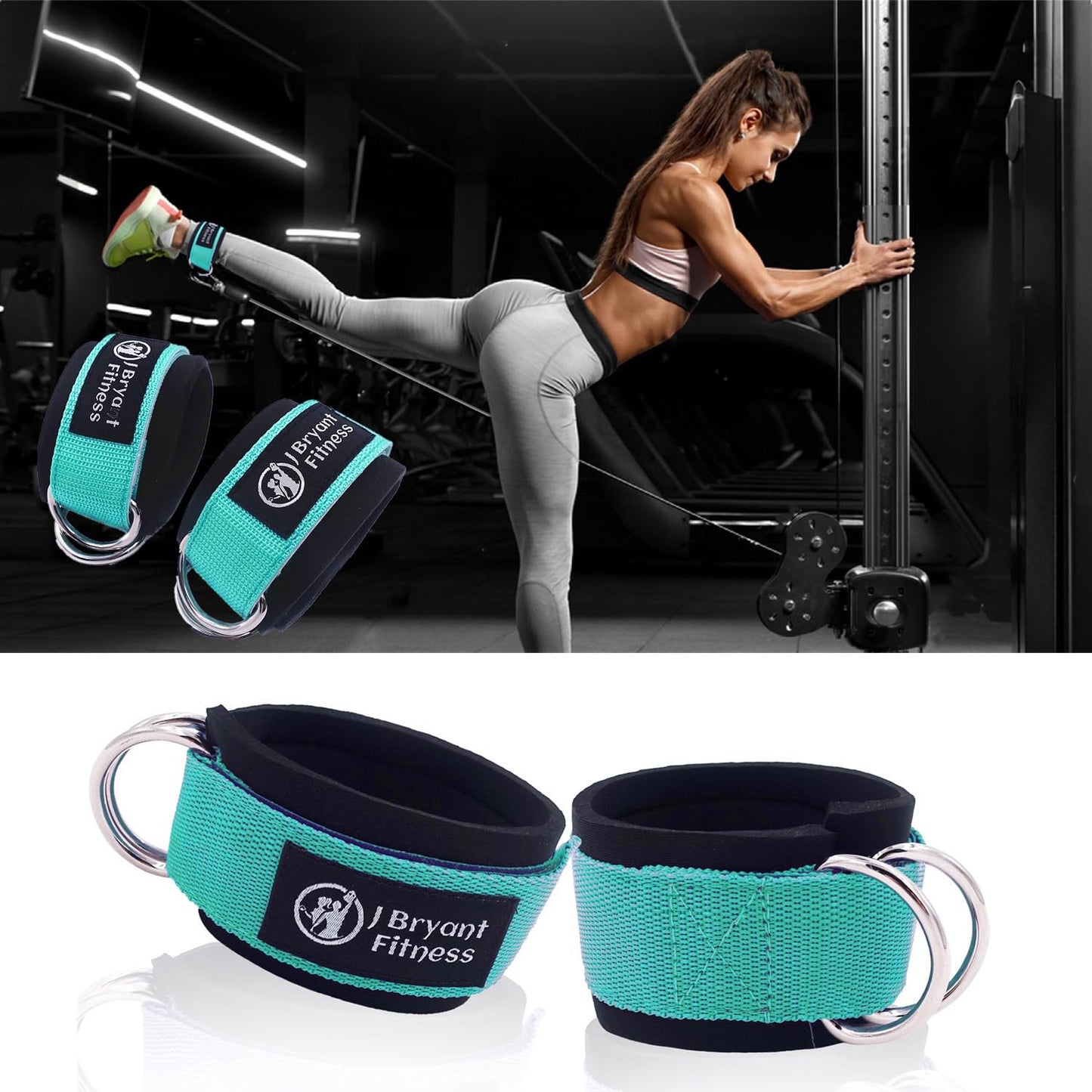 J Bryant Barbell Pad Set with 2 Ankle Straps for Cable Machines Hip Resistance Band Weight Lifting Straps Thick Cushion Hip-Thrusts Pad with Carry Bag for Squats Bench Press Workout