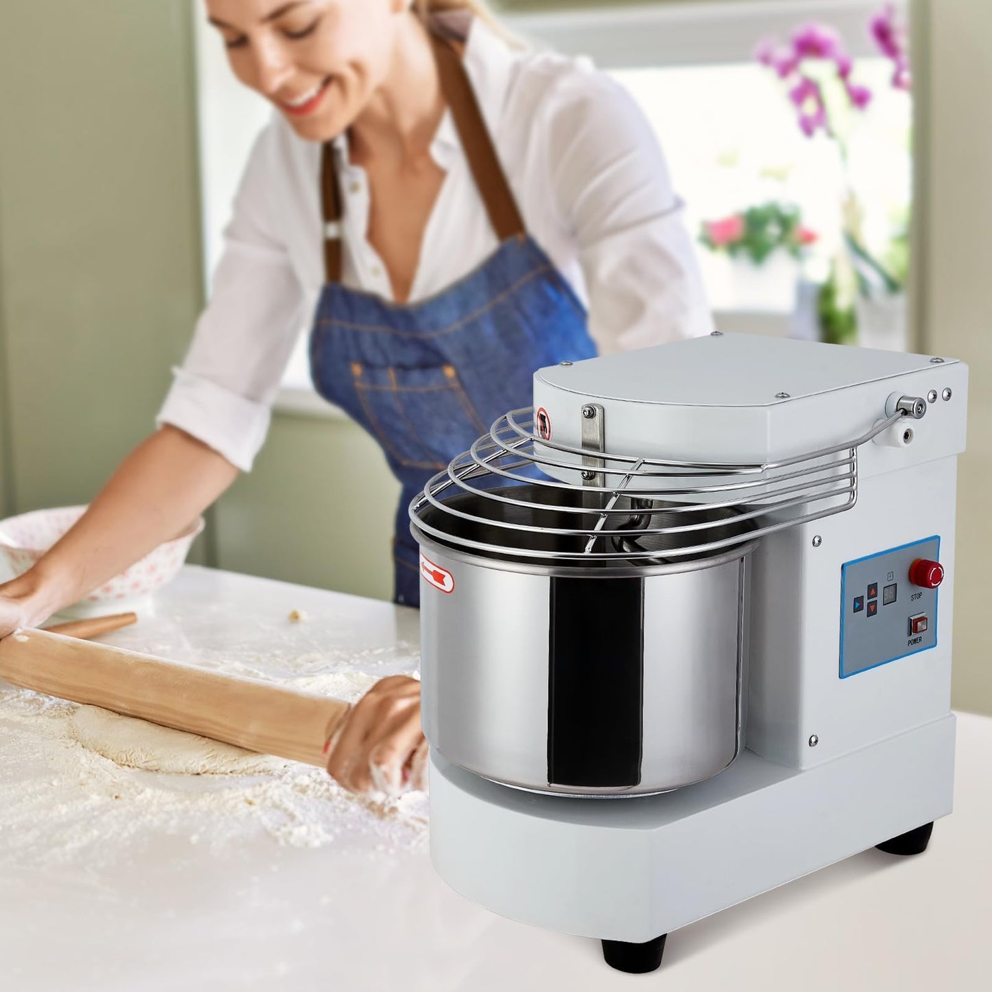 ExploreHorizon 10.5 Qt Commercial Food Mixer，110V 650W Dual-Rotation Dough Kneading Machine with Touchscreen Timer，Food-grade Stainless Steel Bowl & Safety Shield for Bakeries & Restaurants