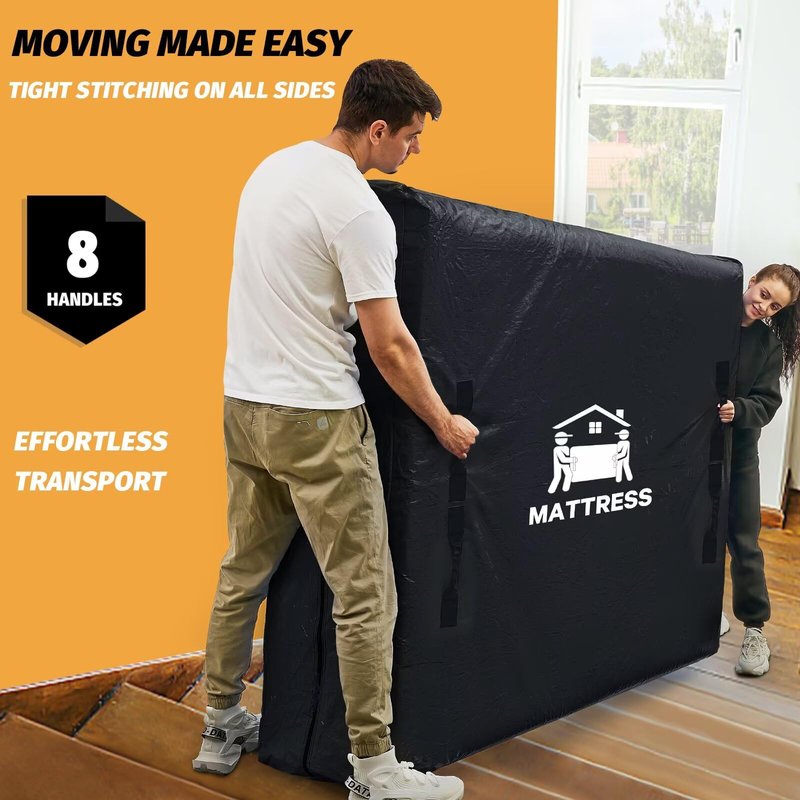Mattress Bags for Moving, BETU Mattress Protector Waterproof Mattress Cover Queen Size Storage Bags with 8 Heavy-Duty Handles and Zipper for Bed Extra Thick Large Reusable (82"x62"x15" Black)
