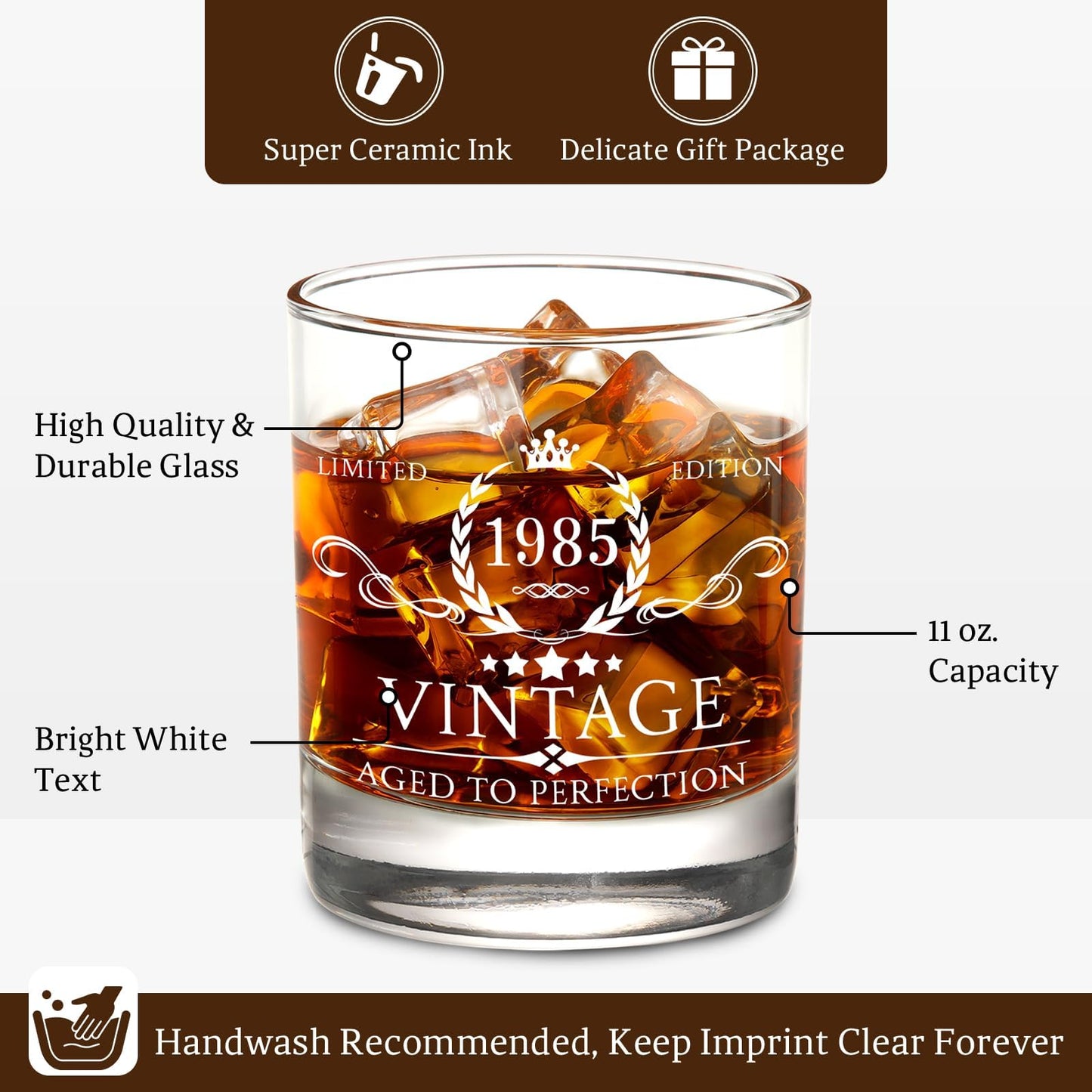 AOZITA 40th Birthday Gifts for Men - 40th Birthday Decorations for Men, Party Supplies - 40th Anniversary Ideas for Him, Dad, Husband, Friends - 11oz Whiskey Glass