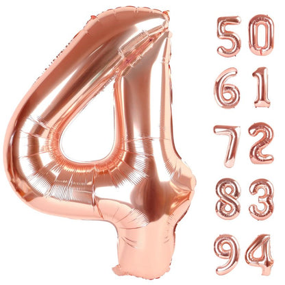 Rose Gold 4 Balloon, Number Balloons 40 Inch, 4th Birthday Decorations for Girls Boys, Four Large Numbers for Party Decor, Number 4 Balloon
