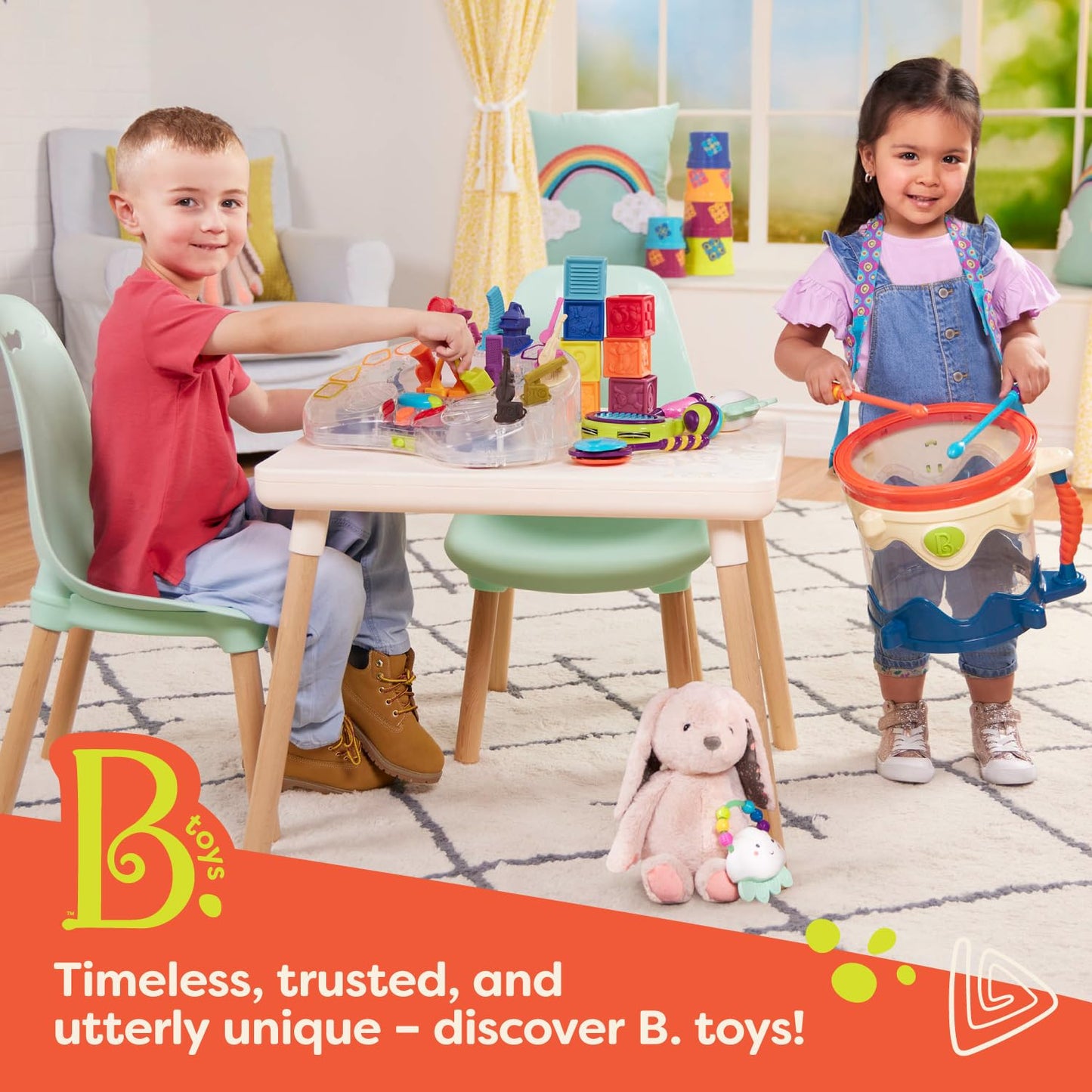 B. toys – 12-Inch Plush Bunny Soft & Cuddly Plush Rabbit Toy Washable – Happy Hues – Peppy Mint Bunny – 0 Months+