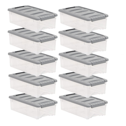 Amazon Basics Plastic Storage Containers with Secure Latching Lids, Stackable Organization Bins for Organizing, Clear/Grey, 5 Quart, Set of 10