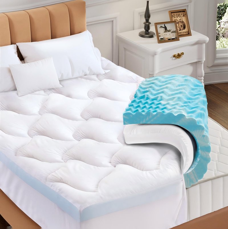 Erdoru Pillow Top 3 Inch Memory Foam Mattress Topper Full, 2 Inch Cooling 5-Zone Gel Memory Foam Plus 1 Inch Down Alternative Pillow Top Mattress Topper, Support for Back Pain