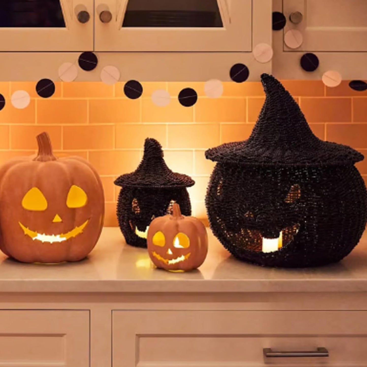 Hand Knit Pumpkin Halloween Fall Decor, Halloween Pumpkin Lantern Tea Light Candle Holder, Table Centerpieces Halloweens Decor,Desk Storage Ornaments for Home Holiday for Hallway Bedroom Home