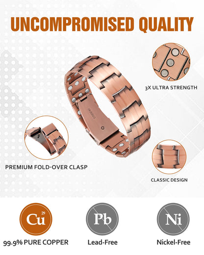 Jecanori Pure Copper Bracelet for Men, Upgrade 3X Ultra Strength Magnetic Bracelets for Men with 3800 Gauss Neodymium Magnets, Premium Fold-Over Clasp Jewerly Gift with Sizing Tool
