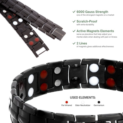 POLLDAN® 3X Power Magnetic Bracelets For Men | 6200 Gauss Strength Mens Titanium Bracelet with Fold-Over Clasp, Adjustable Length, Gift Box, Sizing Tool | Innovative Magnets Alloy - Patent (2X Black)