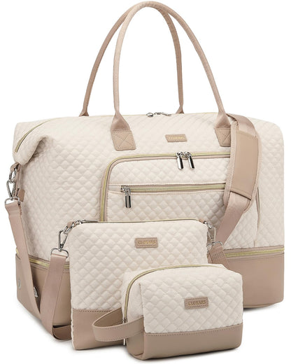 CLOKARS Weekender Bags for Women, Travel Duffle Bag Carry On Overnight Bag with Cosmetics Bag and Crossbody Purse for Gym Hospital, Gifts for Women, Beige Camel