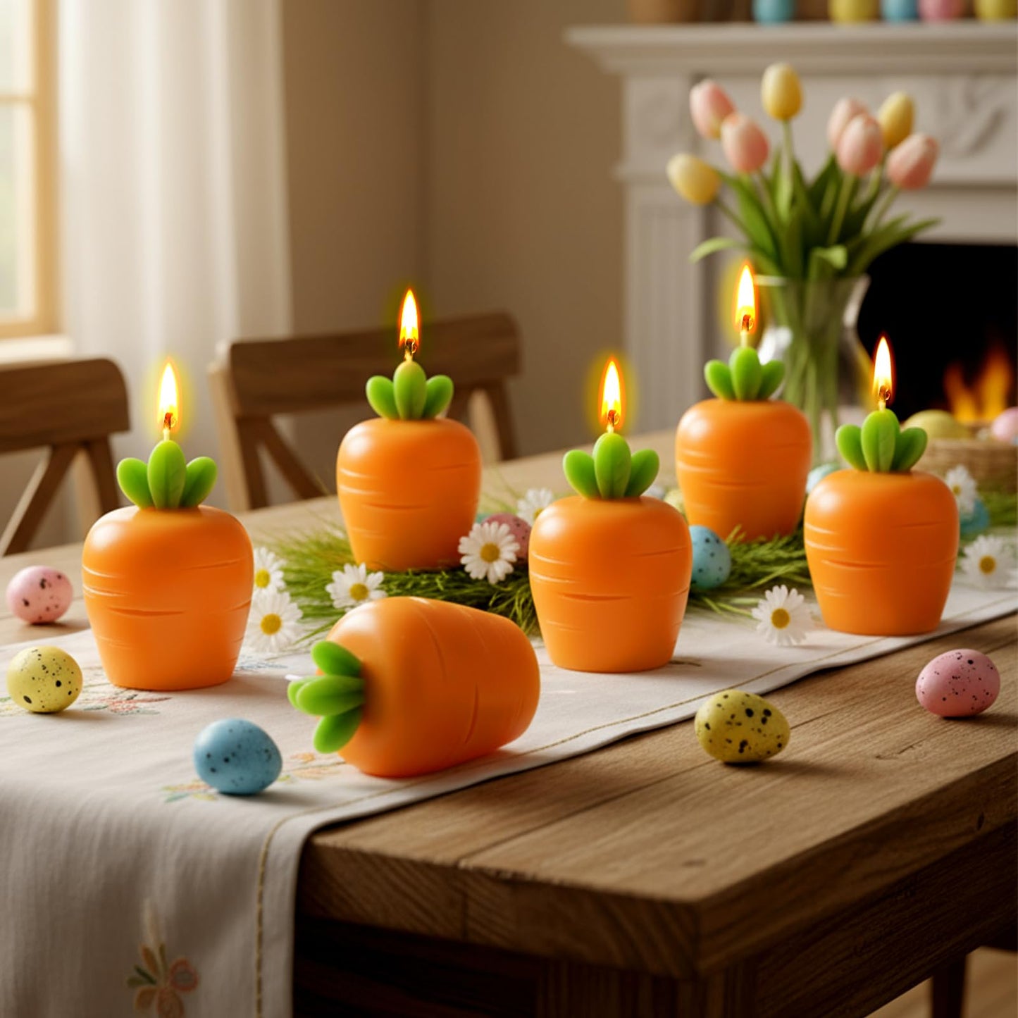 6 Pcs Carrot Candle Summer Decoration for Home Spring Table Decoration Carrot Tealight Scented Vegetable Soy Candle Basket Stuffer Spring Party Carrots Birthday Gift Table Centerpiece