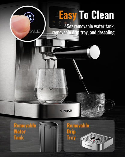 SHARDOR Espresso Machine 20 Bar, Professional Espresso Machine with Milk Frother and Touchscreen, Expresso Coffee Machines with Adjustable Temperature,for Cappuccino, Latte