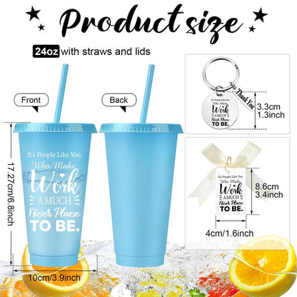 Funnymoom 20 Pack Employee Appreciation Gifts Cup Bulk, 24oz Thank You Plastic Tumblers with Lids Straws Keychains, Party Favors for Staff, Coworkers, Team, Teachers(Amazing)