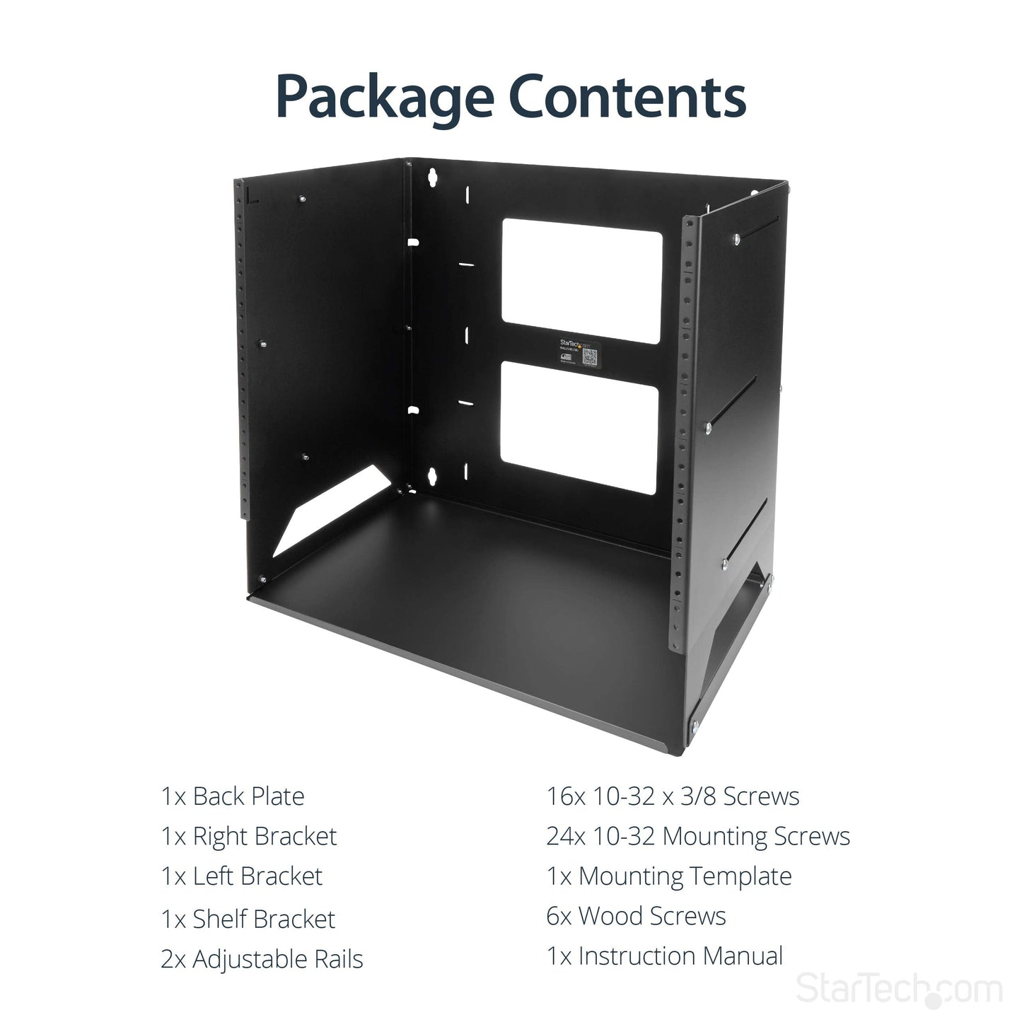 StarTech.com 2-Post 8U Open Frame Wall Mount Network Rack with Built-in Shelf, Wall Mount Data Rack with Adjustable Depth for AV / Computer / IT Equipment, TAA Compliant Server Rack (WALLSHELF8U)