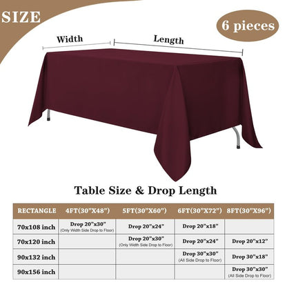 Fitable Burgundy Rectangle Tablecloths for 6 Foot Tables, 6 Pack - 70 x 108 Inches - Stain Resistant and Washable Table Clothes, Polyester Fabric Table Covers for Wedding, Party, Banquet, Buffect