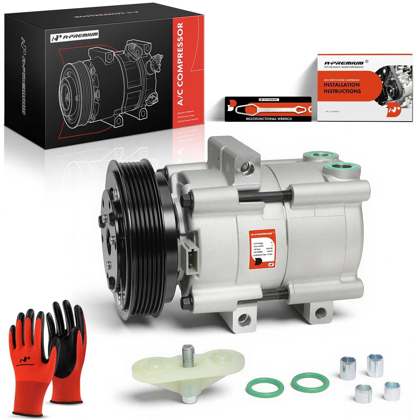 A-Premium Air Conditioner AC Compressor with Clutch Compatible with Ford Focus 2003 2004 2005 2006 2007, FS10 Compressor Style