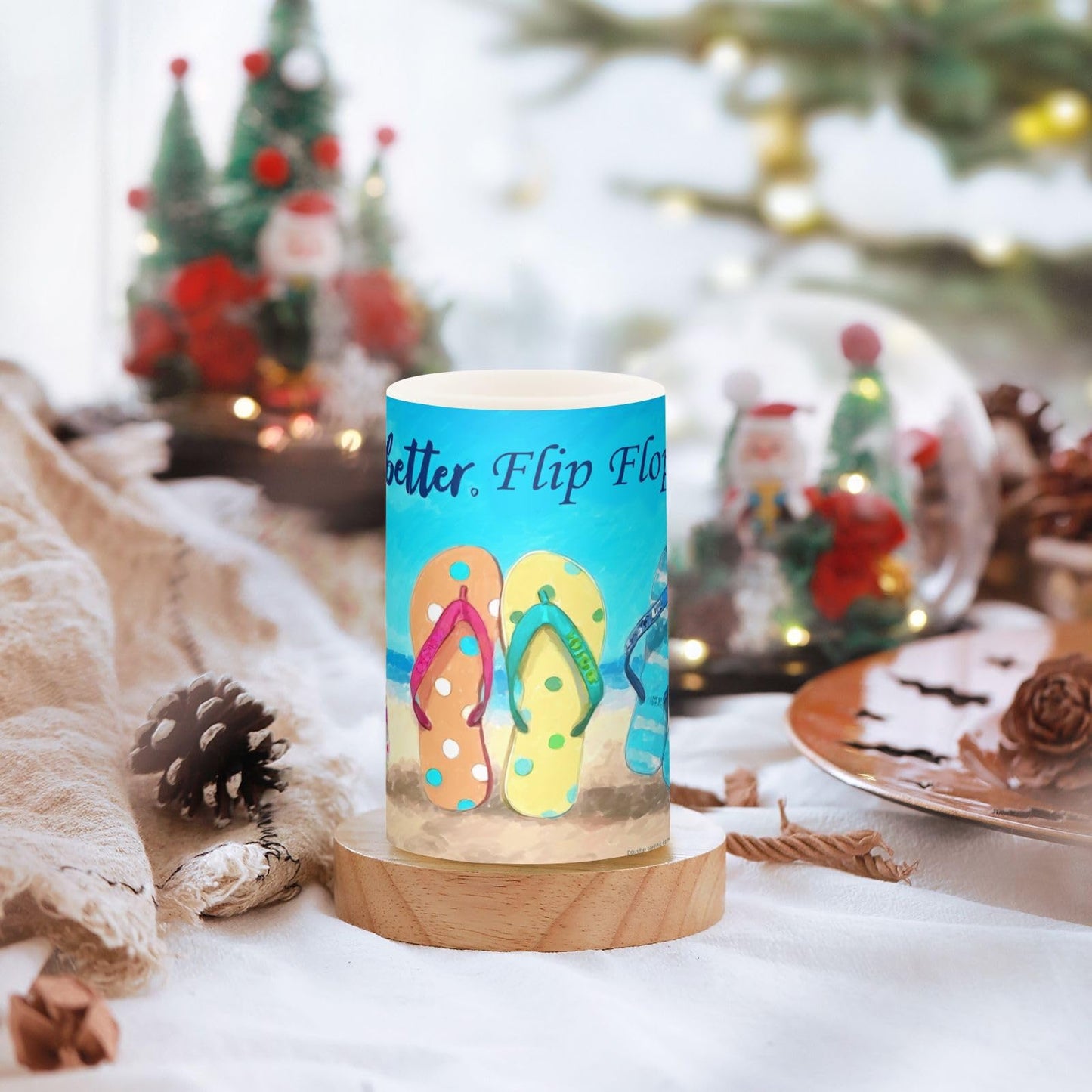 Kcldeci LED Flameless Candles Battery Operated with Remote and Timer, Flip Flop Beach Realistic Flickering Flameless Candles Led Pillar Candles, Set of 2
