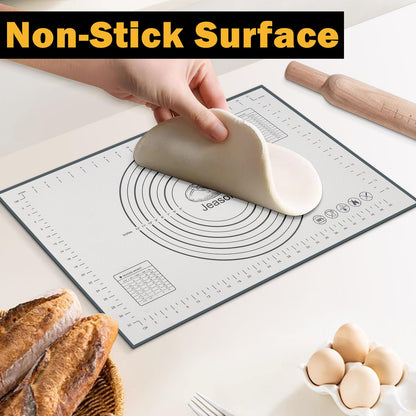 Jeasor 3 PCS Silicone Baking Mat Set, Silicone Bread Sling for Dutch Oven, Reusable Sourdough Bread Baking Supplies, Non-Stick and Easy Clean, with Long Handles