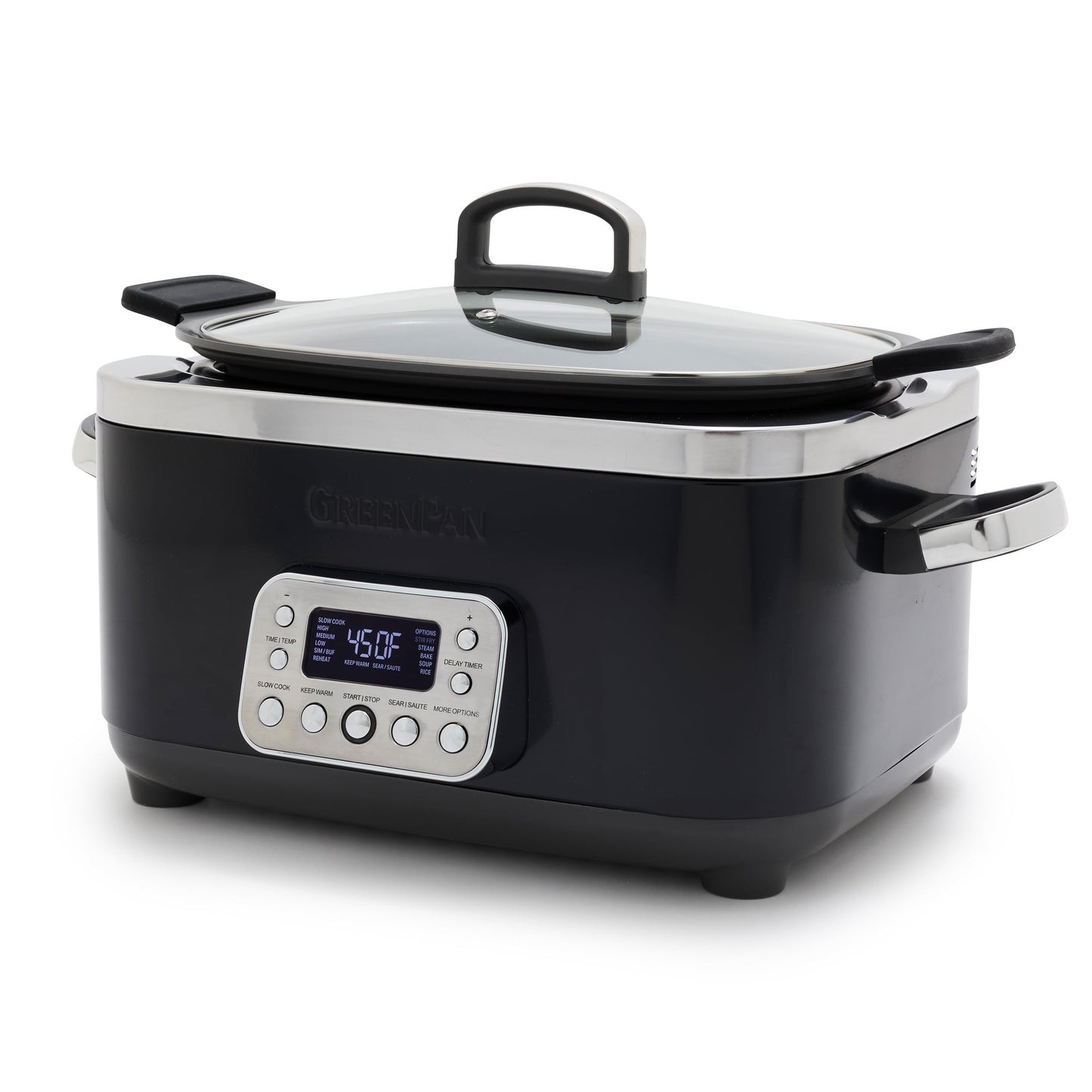 GreenPan Elite 14-in-1 Nonstick 6QT Electric Slow Cooker, PFAS-Free Ceramic Multi-Cooker, In-Pot Browning, Dishwasher Safe Lid & Removable Crock, Stainless Steel Steamer, Silicone Handles, Black