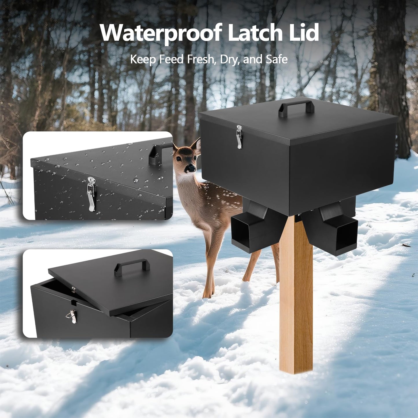 YeeJinHong Portable 80LB Gravity Deer Feeder,Heavy Duty Metal Automatic Deer Feeder with 4 Feed Ports,Weatherproof for Wildlife Hunting & Backyard Game
