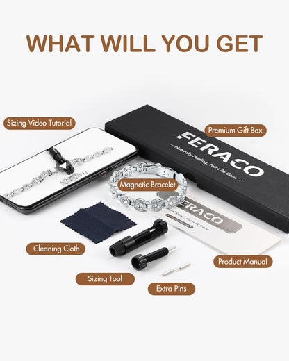Feraco Pure Copper Bracelets for Women, 4X Ultra Strength Magnetic Bracelet with 3800 Gauss Neodymium Magnets & Sparkling Austrian Cut Crystals, Adjustable Jewelry Gift (Silver)