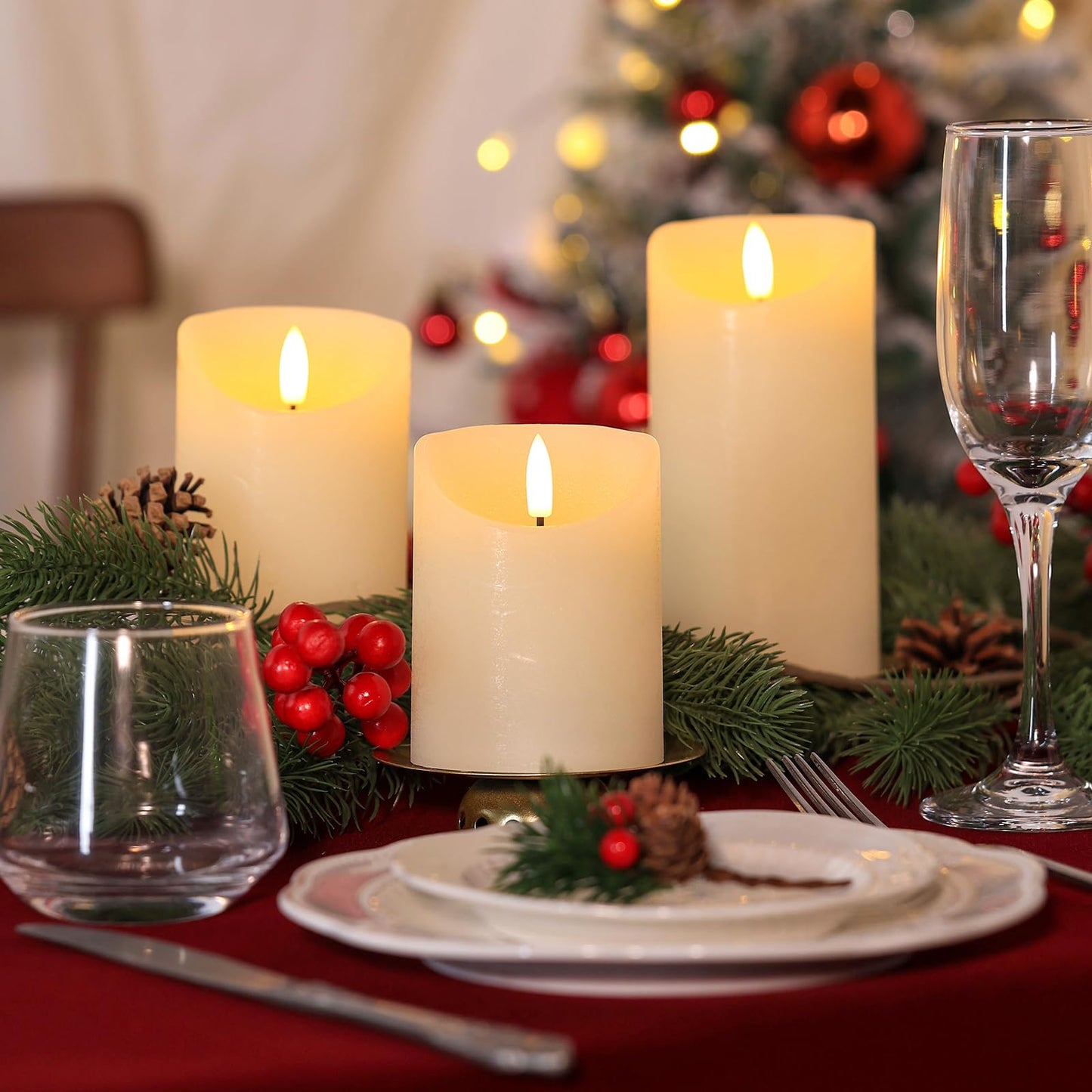SNUGBLAKI Flameless Candles with Remote, Real Wax Battery Operated Candles with Timer, 3D Wick Ivory Fake LED Candles for Christmas Gifts Home Decor Party Wedding, D3 x H4/5"/6", Set of 3