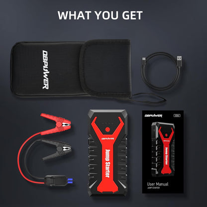 DBPOWER 3000A/80.66Wh Portable Car Jump Starter (UP to 10.0L Gas/8.0L Diesel Engines) 12V Auto Lithium-Ion Battery Booster with Smart Clamp Cables, Quick Charge, and LED, Storage Bag