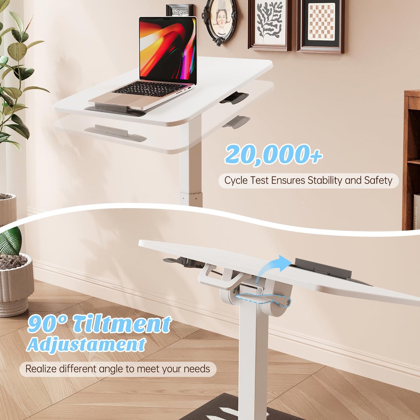 JYLH JOYSEEKER Foldable Mobile Standing Desk, 90 Tiltable Rolling Standing Desk, Height Adjustable Portable Laptop Workstation for Home Office, Easy to Fold, White