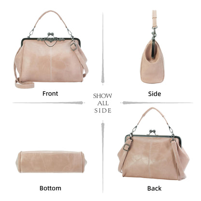 CIVECHOL Purses for Women Vegan Leather Women's Handbag Crossbody with Kiss Lock Satchel Evening Clutch Purse Vintage Tote