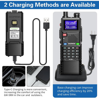 Baofeng Radio Ham Radio Long Range 5RM 10W Handheld NOAA Weather Radio 3800mAh Rechargeable Walkie Talkies for Adults with Programming Cable,USB-C Charging for Hunting Survival Gear,2 Pack
