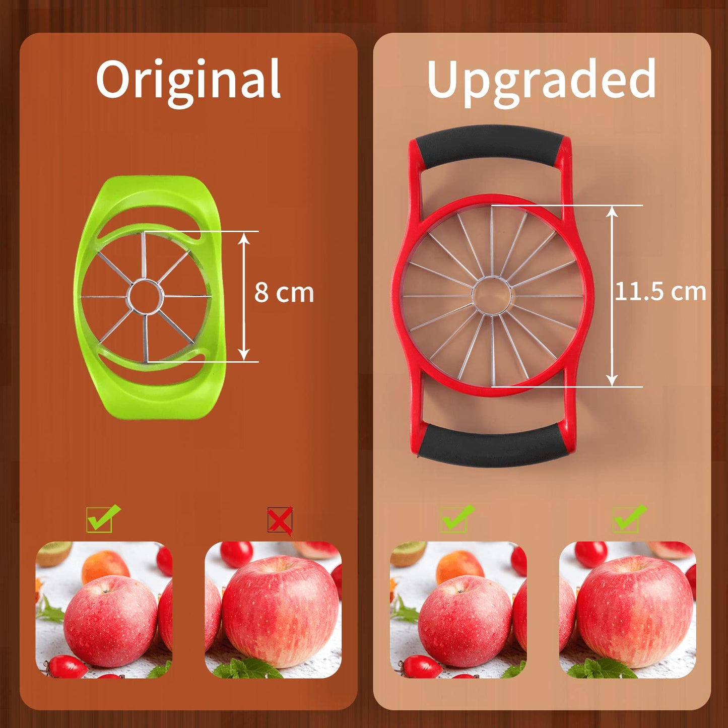 Newness 5.12 Inch Extra Large Apple Slicer, 16-Slices Heavy Duty Apple Cutter, Durable Apple Corer, Stainless Steel Apple Slicer and Corer - for Apple, Potato, Onion and More, Red
