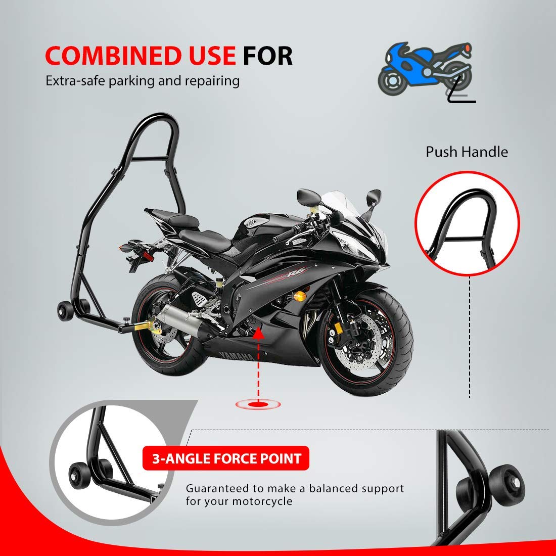 VIVOHOME Heavy Duty Hydraulic Motorcycle Lift Table Foot Operated ATV Dirt Bike Scissor Jack Stand with Motorcycle Rear Wheel Lift Universal Sport Bike Swingarm Spool Paddock Stand Combo