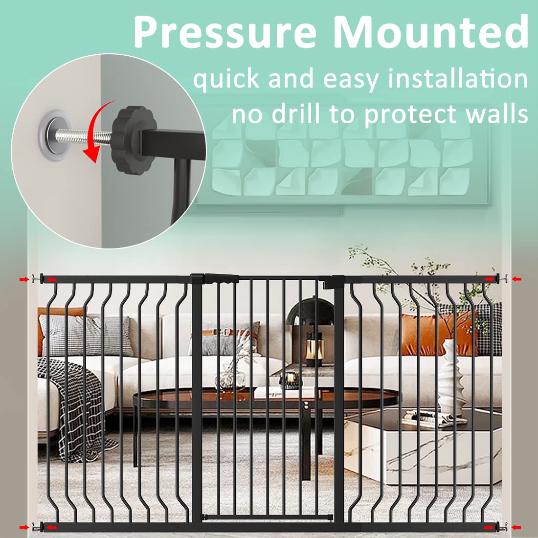 ALLAIBB White 40.55" Extra Tall Wide 29.92-62.60" Baby Gate Pressure Mounted Walk Through Child Kids Safety Toddler Tension Pet Dog Gates with Extension for Doorways Kitchen