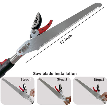 Prunrt 5.4-14.8 FT Tree Pruner Extendable 4 Sections, Telescopic Cut and Hold Trimmers Pole Saws Trimming Long Reach Pruning Shears Branch Cutter Clipper Bypass Lopper Fruit Picker