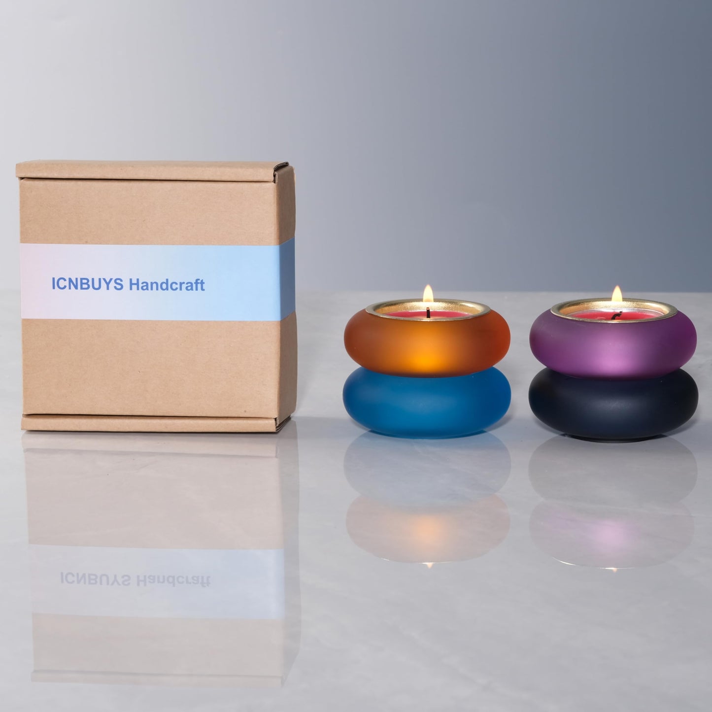 ICNBUYS Handmade Decorative Pebble Tealight Candle Holders Set of 2 - Handcrafted Home Decor Accent for Calming Earthy Aesthetic Peacock Blue Matte Finish Resin Diameter 2.6 inches