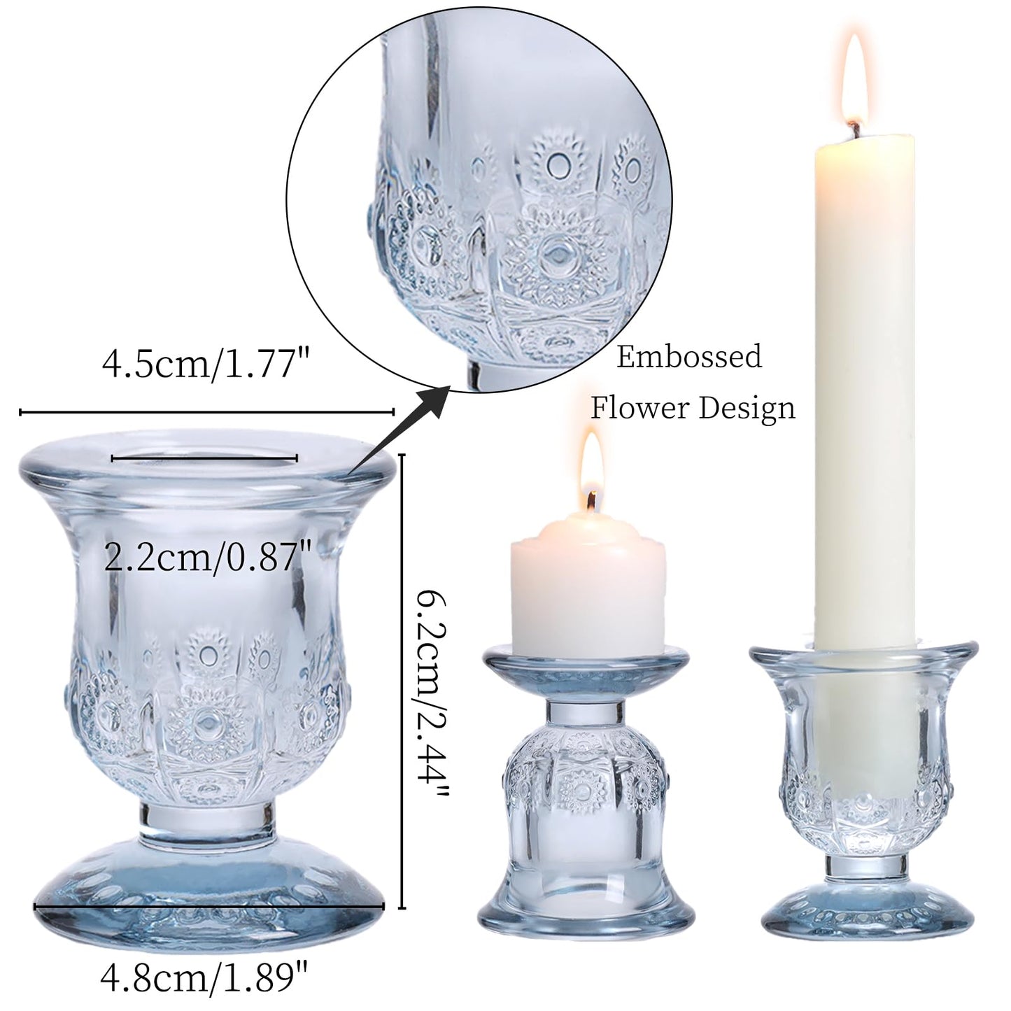 sunnyfuture 10pcs Blue Candlestick Holders, Glass Taper Candle Holders for Table Centerpiece Decor, Wedding, Birthday, Gift