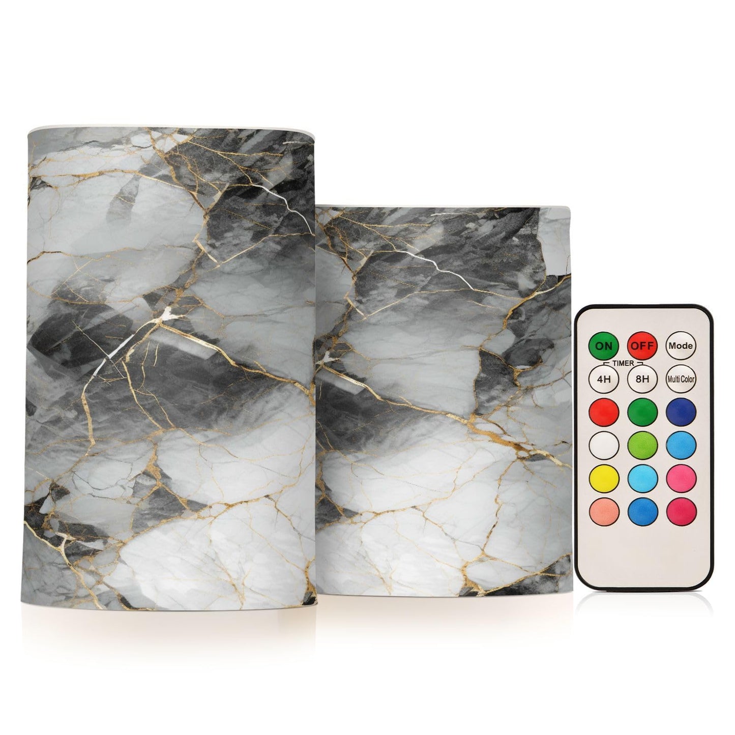 ALAZA Grey Gold Marble Flickering Flameless Candles Battery Operated with Remote Timer,Tea Light Candles LED Pillar Votive Candles Set of 2 for Outdoor