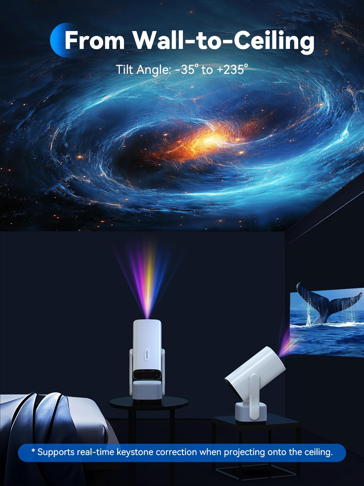 Mini Projector with WiFi and Bluetooth - SOOMFON 4K Support Video Projector with 6W Speaker, Portable Small Movie Projector 270° Rotatable Video Proyector for Bedroom/Wall/Home/iOS/Android/TV Stick